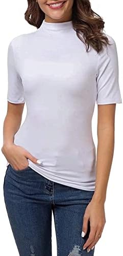 Дамски блузи с имитация на Turtlenecks TNTIYO, Приталенные Ризи с къс ръкав, Ежедневни Обикновена тениска
