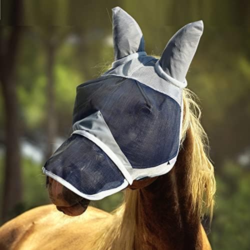 Маска HUIRHUIR Horse Fly с дълги носове и уши за защита от ултравиолетовите с Подвижна клапа за носа Horse-Тъмно син (L, пълен размер)