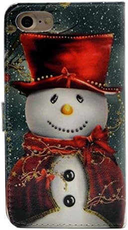 Калъф за iPhone SE 3 2022 - Чудесен Коледен Снежен човек с Червен шал и шарките на цилиндъра, Тънък Калъф-портфейл от изкуствена кожа, калъф-поставка с отделения за банкови
