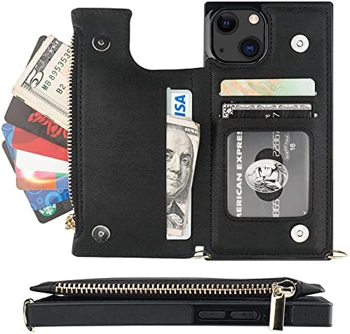 Чанта-портфейл Bocasal по рамото за iPhone 13 с RFID-блокирующим държач за карти с памет, Калъф-книжка с магнитна закопчалка-фолио, Чанта от изкуствена кожа с цип джоб с подви?