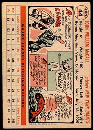 1956 Topps # 44 Windy Маккол Ню Йорк Джайентс (Бейзболна картичка) VG Джайънтс