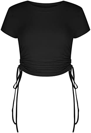 Дамски Плиссированная Базова Риза с Рюшами в Хартиен Пакет 2023, Ежедневна Блуза с Кръгло Деколте и Лодка, Риза за Дами 0Q