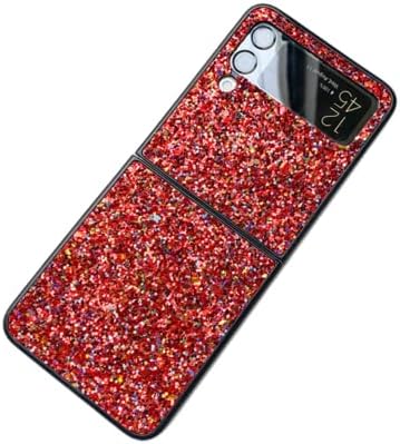 Креативен калъф за телефон MEOORHE, украсени с разноцветни искри, за Samsung Galaxy Z Flip 3/Z Flip 4 5G Shell, Персонални Задна Броня с пайети (Червен, Z Flip 4)