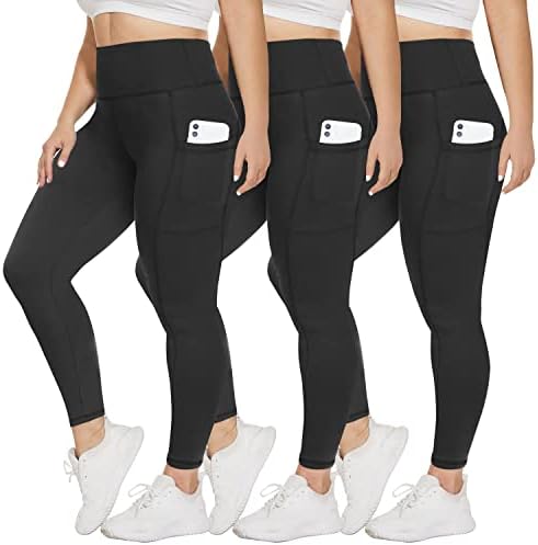 TNNZEET, 3 опаковки, Женски Гамаши с висока талия Голям размер, Маслянисто-меки Черни Панталони за Йога (2X,