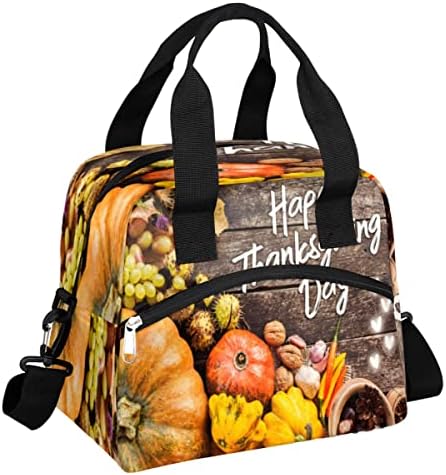 Колко щастлива Есен на Деня на Благодарността (24), Изолирано чанта за обяд за жени /Мъже, Обяд-бокс с Регулируем