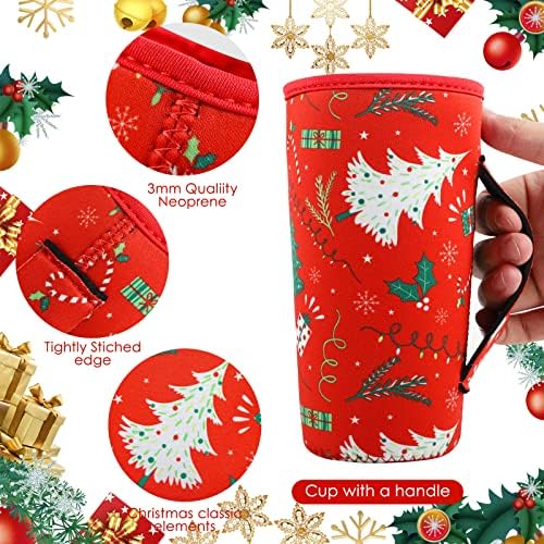 8 Бр Коледни Многократна употреба ръкави за кафе чаши С лед Неопренови Ръкави Изолиран Капак за Чаши Коледни