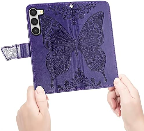 Чанта-портфейл DiGPlus Galaxy S23 + Plus 5G, [С отпечатан във формата на пеперуда и цвете], една чанта-портфейл