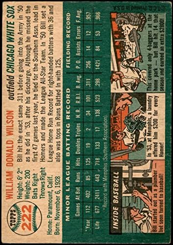 1954 Топпс 222 Бил Уилсън Чикаго Уайт Сокс (бейзболна картичка) VG+ Уайт Сокс