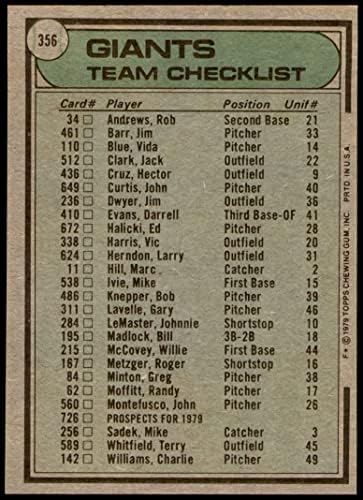 1979 списък на екипа Topps 356 Джайънтс Джо Альтобелли San Francisco Giants (Бейзболна картичка) NM Джайънтс