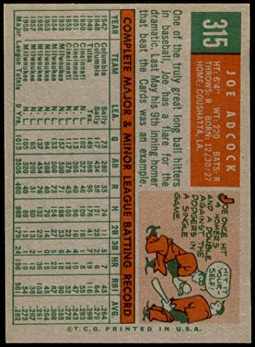 1959 Topps 315 Джо Эдкок Милуоки Брейвз (Бейзболна картичка) NM / MT + Брейвз