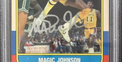 Подписан Мэджиком Джонсън Баскетболно карта 1986 Fleer 53 Лейкърс HOF PSA/DNA GEM MT 10 - Баскетболни карта,