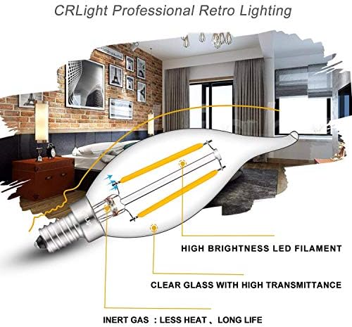 CRLight Led лампа-Канделябр Мощност от 25 W, еквивалентна 250ЛМ, ОТ 3000 ДО мека, Бяла, 2 W, Led крушка-Полилей с нишка нажежаема жичка, на основата на E12, Реколта лампи-свещи от про?