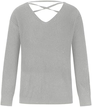 Дамски Пуловери с V-образно деколте на гърба се Кръстосват, Есента Модерен Вязаный Пуловер с дълъг ръкав и V-образно деколте, Ежедневни Обикновена Пуловери, Потници