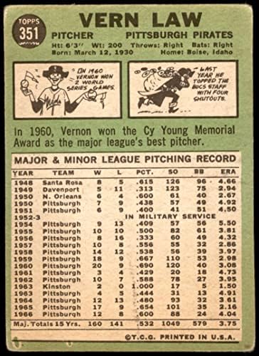 1967 Topps # 351 Верн Лоу Питсбърг Пайрэтс (Бейзболна картичка) ЧЕСТНО пирати