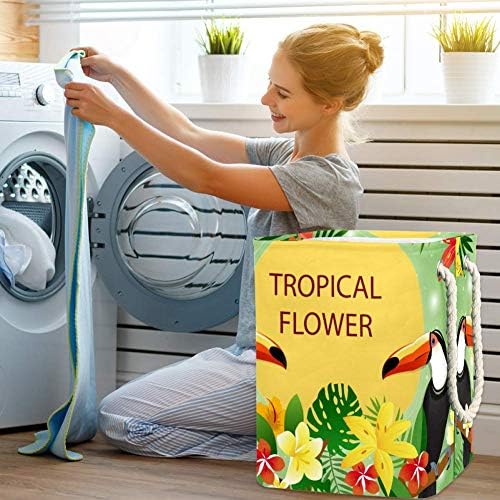 Unicey Тропически Цветя с Туканами Голяма Кутия За Съхранение на Сгъваема Кошница за дрехи, за Бебешки Кошници