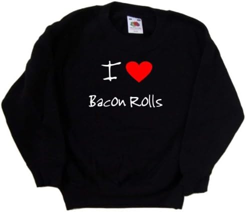 I Love Heart Bacon Rolls Черна Детска Hoody