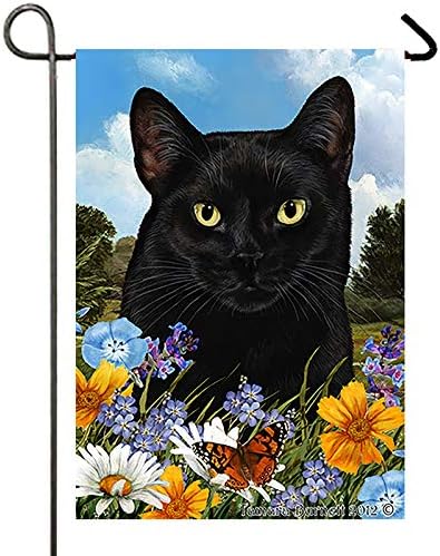 Най-добър представител на породата Черна Късокосместа Котка Летни Градински Цветя Флаг 12 x 17