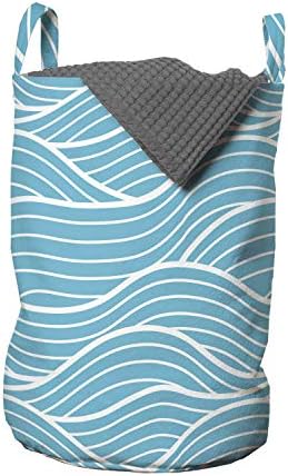 Чанта за дрехи Ambesonne Waves, Ритмични два цвята Извити Хоризонтални Морски Линии, Илюстрация с Водни Мотиви,