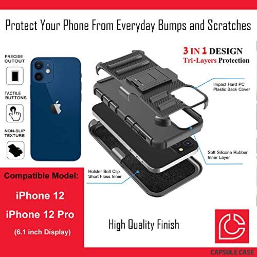 Калъф Ohiya е Съвместим с iPhone 12 [Защита от военен клас, Ударопрочная Сверхпрочная кобур-стойка, Защитен
