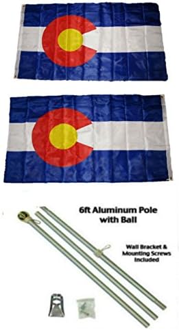 AES Щата Колорадо, 2-Слойный Двупосочен флаг от полиестер 3x5 Инча, Комплект от 6-инчов Алуминиев Флагштока