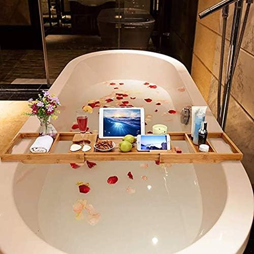 Разтегателен Тава за баня от луксозен дърво – Бамбуков Поднос за лаптоп, легла, маса с два мащабируеми и регулируеми