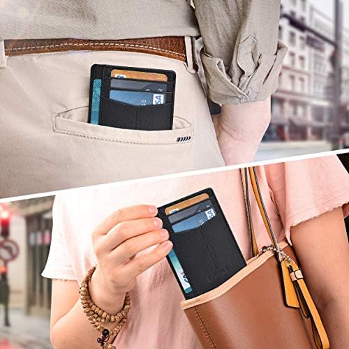 ESTALON Портфейл от естествена кожа за мъже и жени - RFID Тънък Титуляр за Кредитни карти Джоб отпред Минималистичные