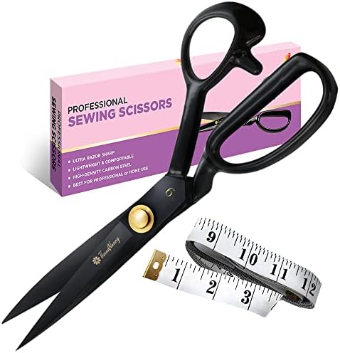 Ножица за плат Професионални (9 инча), Ножици premium за разкрой на плат с допълнителна измервателна лента -
