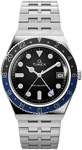 Мъжки часовник Timex Q GMT 38 мм - Черен Циферблат със Син Акцент