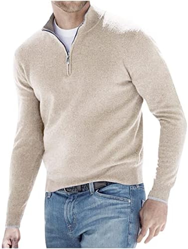 kbndieu Мъжки Есенен Пуловер с Дълъг ръкав, Модерен Вълнен Пуловер С Висока яка, Однотонная Вязаная Hoody, Приталенные