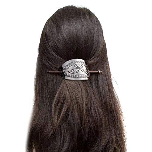 Lurrose Реколта фиби за коса в стил на викингите, щипки за коса, метална шнола за коса с пръчка