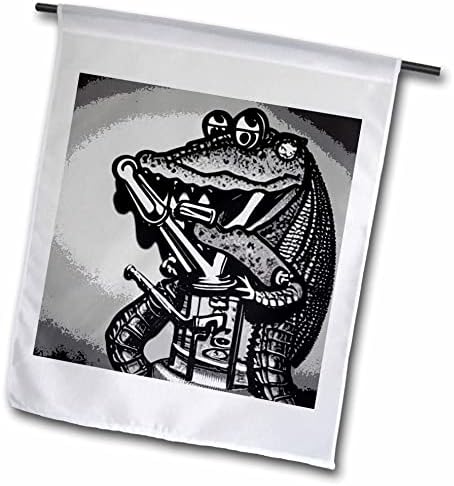 3D-роза Сладък забавен крокодил свири на тромпет, steampunk с мультяшными знамена (fl-371663-1)