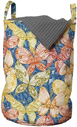Чанта за дрехи Ambesonne Есенни листа, Цветен фигура на фона на пеперуди и Сини Резба, Реколта Завои, Кошница