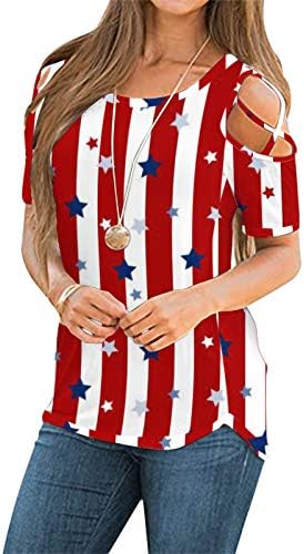 На 4 юли Тениски Ризи за Жени С Къс Ръкав И Кръгло Деколте Туника Върховете на Американския Флаг на Звезди Шарени