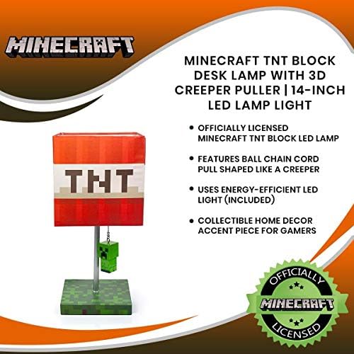 Minecraft TNT Block 14-Инчов Настолна Лампа с 3D Съемником Крипера | Led Лампа