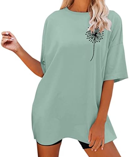 Дамски Летни Блузи Големи Размери с Писмото Принтом, Тениска с кръгло деколте и Къс ръкав, Основни Тениски за