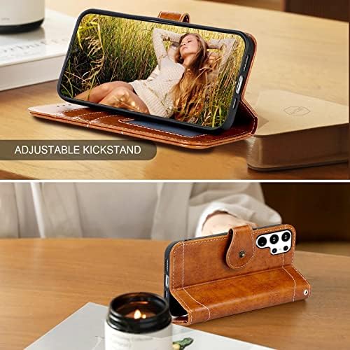 Чанта-портфейл Amnirk Galaxy S23 Ultra, една Чанта-портфейл премиум-клас с панти капак, [Каишка за китката]