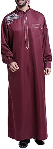 Bmisegm Лятна Рокля Мъжки Ризи, Regular Fit Мъжки Ежедневни Мюсюлманските Арабски Бродирани С Яка Средна Дължина