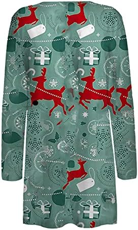 Свободен Класически Топ, Дамски Коледна Блуза с дълги Ръкави, Отворена Леки Палто на Дядо Коледа без Яка, с