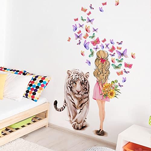 Wallpark Креативна Момиче-Тигър, Пеперуди, Стикери За Стена, Стикери за Стена, За Деца, Домашна Детска Стая,