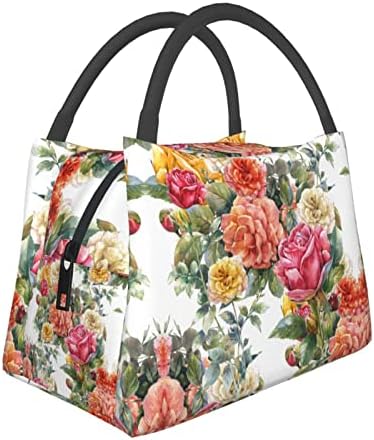 Чанта за обяд Evealyn в ретро стил с флорални принтом, Преносима богат на функции Термоизоляционная чанта, Подходяща