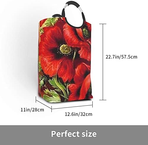 Красива опаковка за мръсни дрехи с цвете Червен Мак, Сгъваема, С дръжка, Подходящ За домашно съхранение в гардероба,