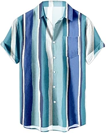 2023 Нови Мъжки Шарени Летни Хавайски Ризи Редовен Намаляване с къс ръкав копчета, Мъжки Тениски с V-образно
