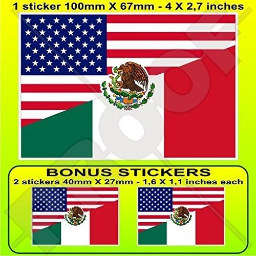 САЩ Съединените Щати и Мексико американо-мексикански флаг 4 (100 мм) Vinyl броня стикер, стикер x1 + 2 бонус