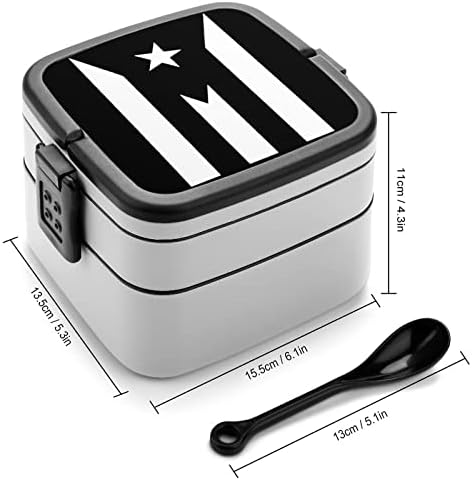 Пуерто Рико Черен Флаг на Гордостта Принт Всичко В Едно Двупластова Кутия за Bento за Възрастни/Деца Обяд-Бокс