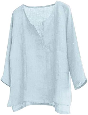 Мъжки Памучен Бельо Риза Henley, Ежедневни Риза Свободно Намаляване С V-образно деколте, Удобни Широки Плажни