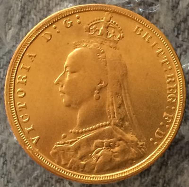 Британски монети от 1888 Година От Чиста Мед, с Позлатени Старинни Сребърни Доларови Монети, Събиране на Занаятите