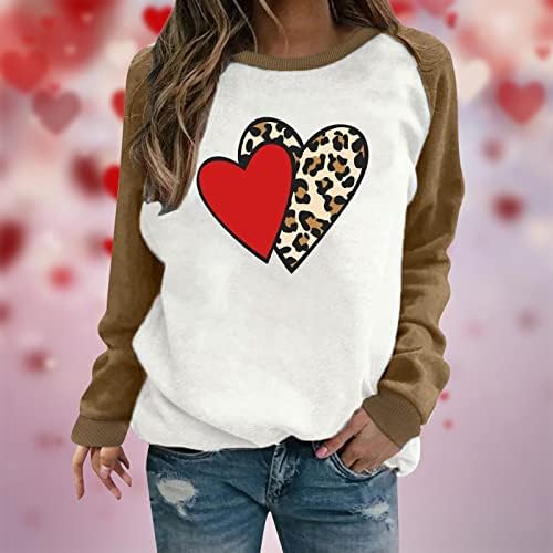 Модни Блузи За жени, Тениски с Хубав Сърце за Св. Валентин, Пуловер с открити Рамене и Дълъг Ръкав, Туника,
