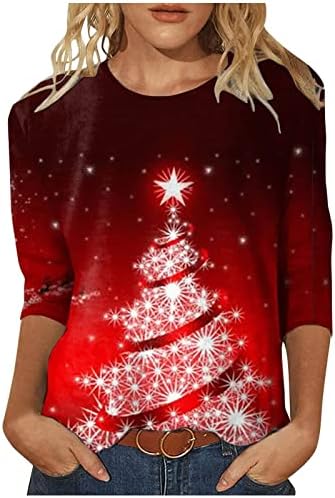 Коледни Ризи за Жени, Тениска с изображение на Коледната Елха, Плюс размери, Туника Свободно, Намаляване с Дълъг