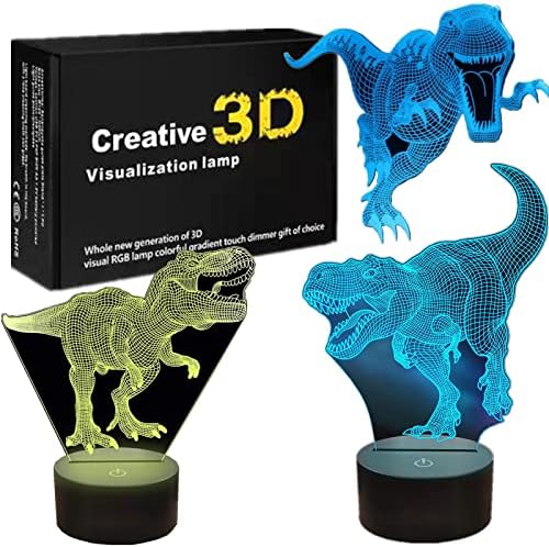 KKXPA 3 бр., 3D лампа с Динозавром, лека нощ с Динозавром за деца с таймер, Играчка-Динозавър с 16 Промените