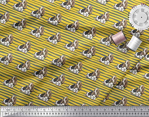 Плат от futon джърси Soimoi райе и с принтом куче Басет куче, плат за шиене ширина 58 см